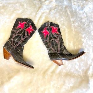 Leather Flower Boots Made in Portugal Size 38